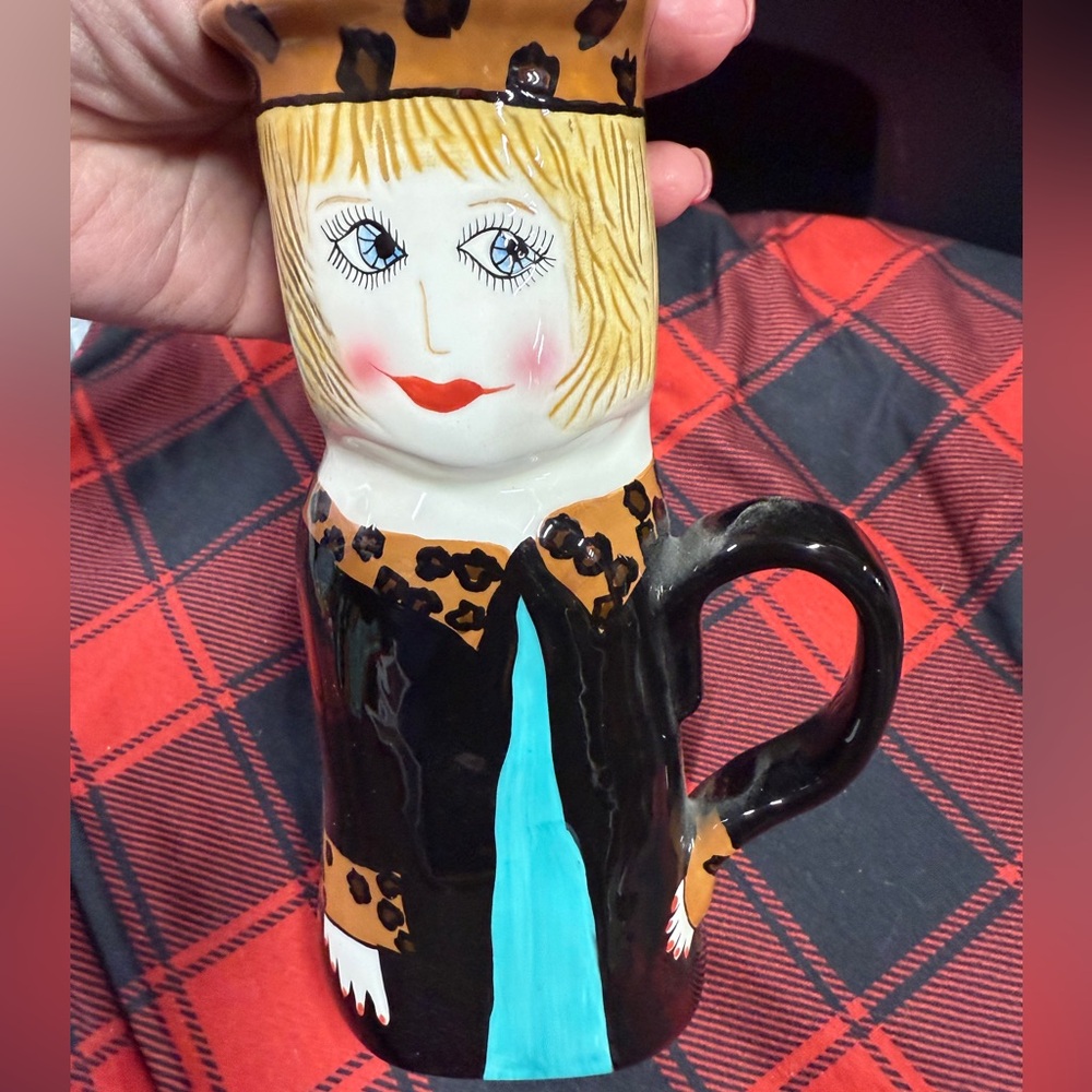 Susan Paley Lucy Latte GANZ Ceramic Mug with Artistic Design Lady with Hat
